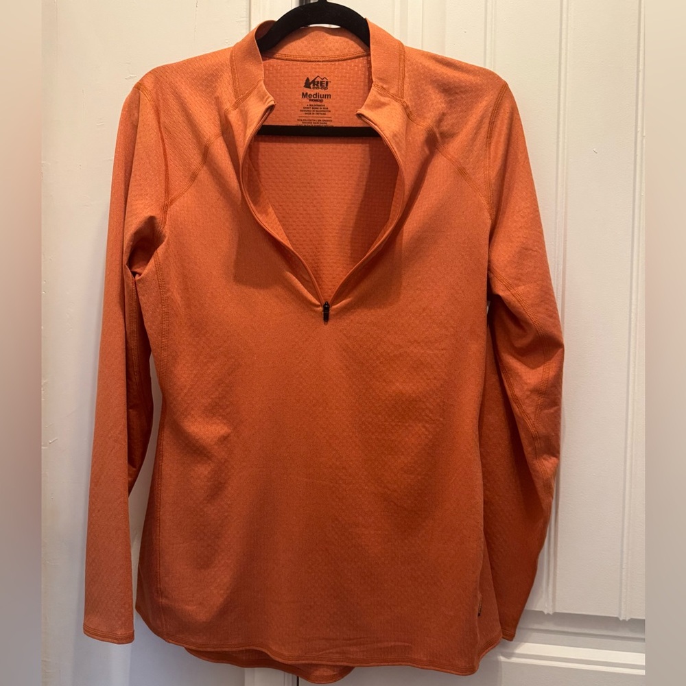 REl women's Co-Op Pullover 1/4 Zip, Trail Run Orange Size Medium